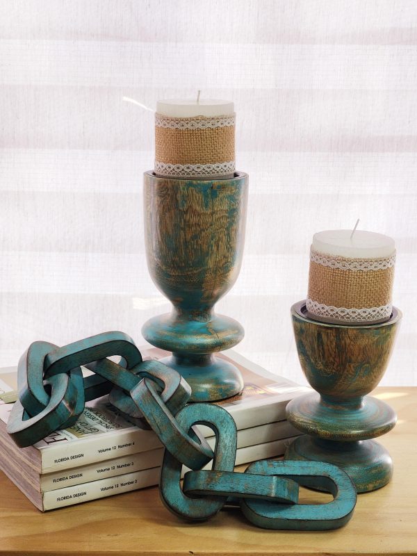 זוג פמוטי עץ טורקיז